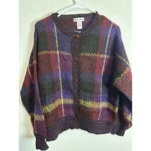 Vintage Regina Porter Mohair Multicolor Plaid Button Up Sweater Size Small